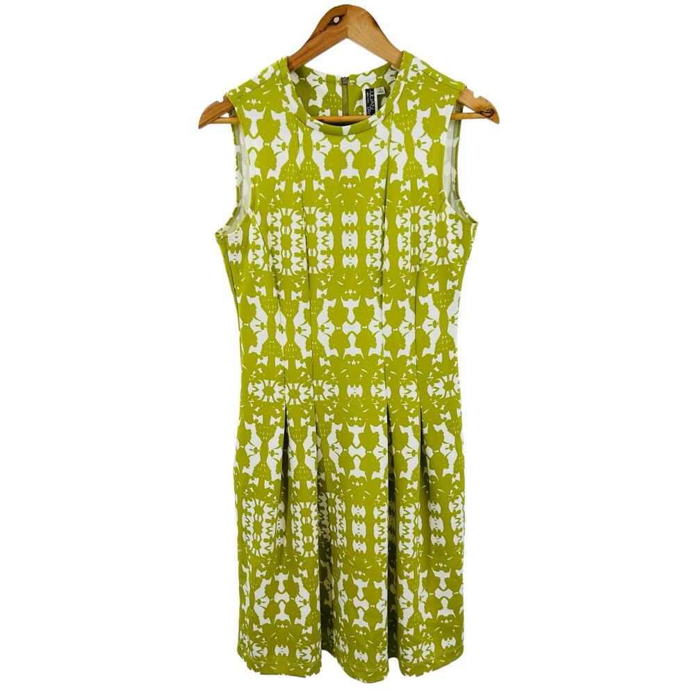 Julian Taylor Women's Fit & Flare Dress Lime White Sleeveless Abstract Print s 8
